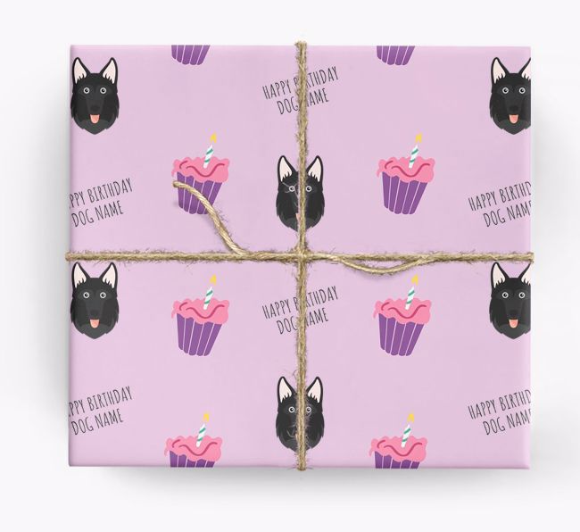 Personalised 'Happy Birthday' Cupcake Wrapping Paper with {breedFullName} Icons